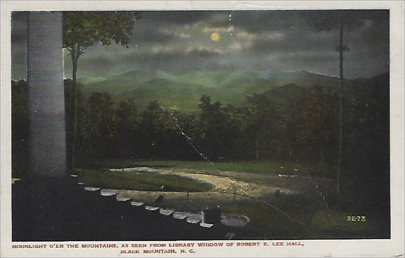 Moonlight O'er the Mountains, as seen from Library window of Robert E Lee Hall, Black Mountain NC apc006-9273-a01-f