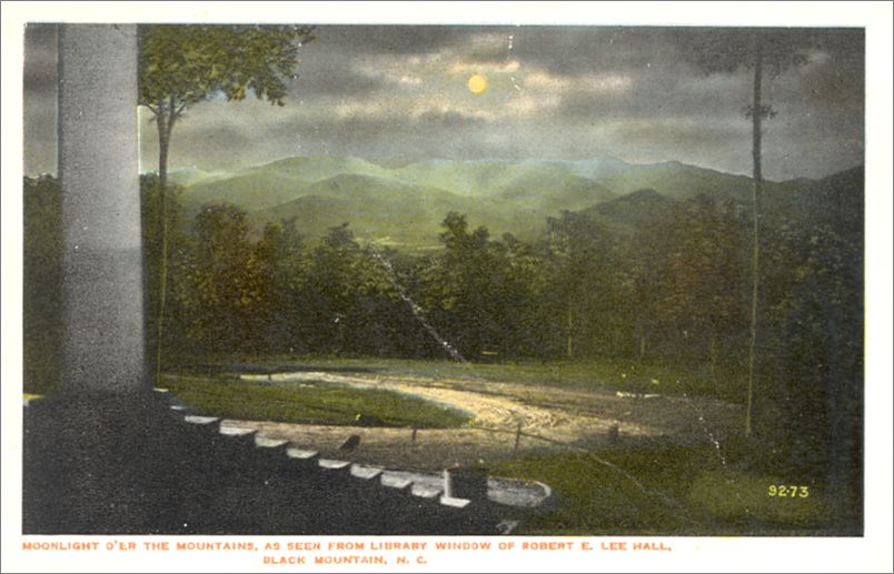 Moonlight O'er the Mountains, as seen from Library Window of Robert E Lee Hall, Black Mountain NC apc006a01-f