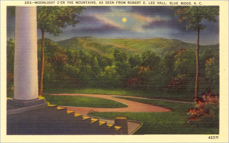 Moonlight O'er the Mountains, as seen from Robert E Lee Hall, Blue Ridge NC apc253a01-f