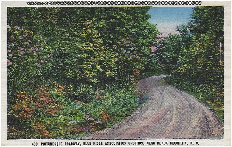 Picturesque Roadway, Blue Ridge Association Grounds, near Black Mt, NC (black bar on top, writing on bottom) apc460b01-f