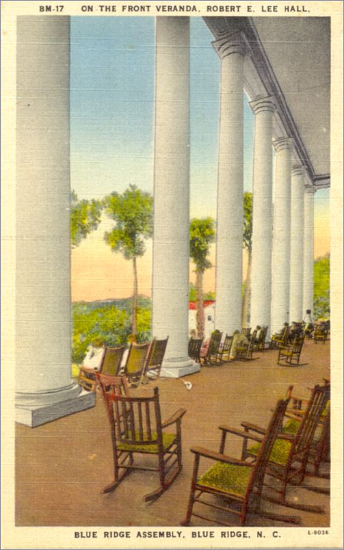 On the Front Veranda, Robert E Lee Hall, Blue Ridge Assembly, Blue Ridge NC apcbm17a02-f
