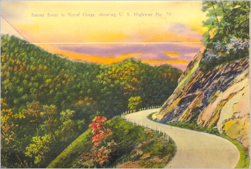    (back of folder) Sunset Scene in Royal Gorge, showing US Highway 70 apcxf001a01-02