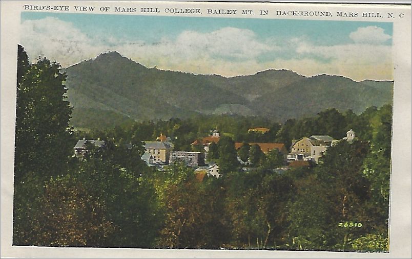    Bird's-eye view of Mars Hill College, Bailey Mt. in background, Mars Hill NC apcxf004a01-20