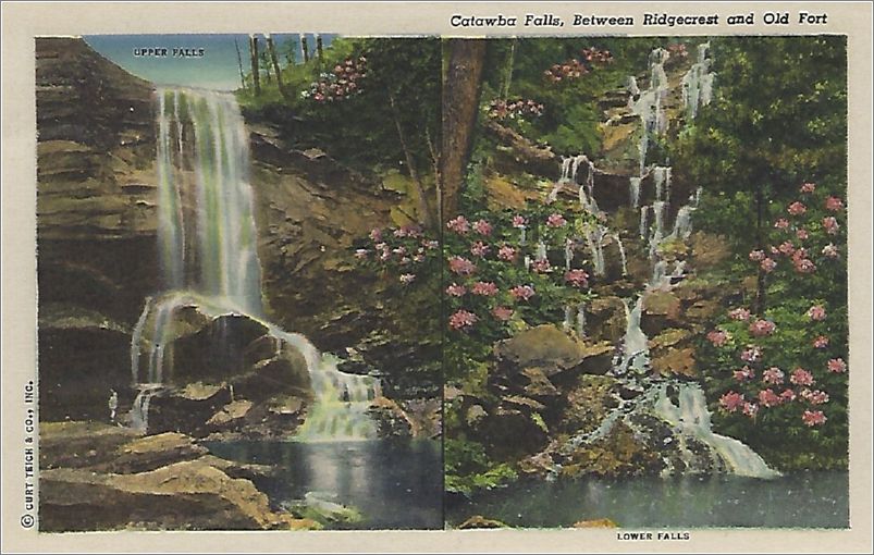    Catawba Falls, Between Ridgecrest and Old Fort (split view) Upper Falls, Lower Falls hnmxf0001a01-19