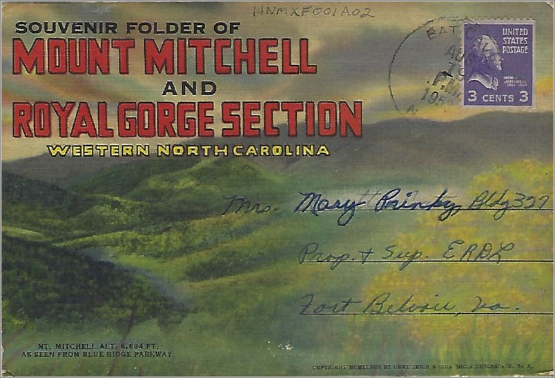 (folder) Souvenir Folder of Mount Mitchell and Royal Gorge Section Western North Carolina (18 cards / 0 BR) (same folder as hnmxf001a01, so only scanned the front with the postmark) hnmxf001a02-01