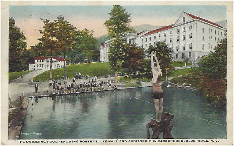 The Swimming Pool, showing Robert E Lee Hall and Auditorium in background, Blue Ridge NC spc0b274-r80532-a02-f