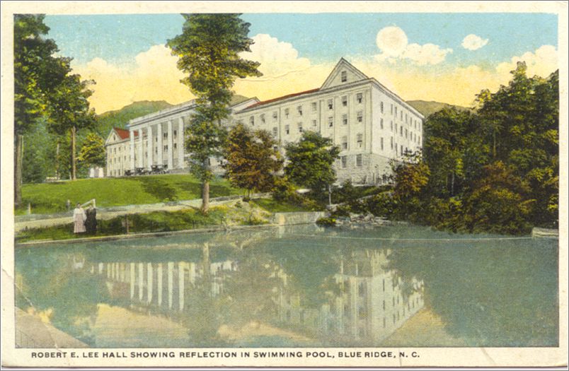 Robert E Lee Hall showing reflection in Swimming Pool, Blue Ridge NC spc0b600a02-f