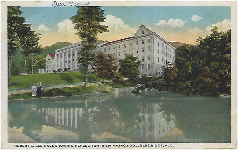 Robert E Lee Hall showing reflection in Swimming Pool, Blue Ridge NC spc0b600a03-f
