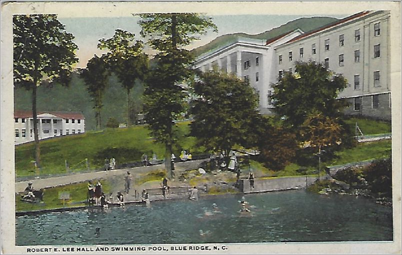 Robert E Lee Hall and Swimming Pool, Blue Ridge NC (signed by WD Weatherford, mass mailing) spc0b601a06-f