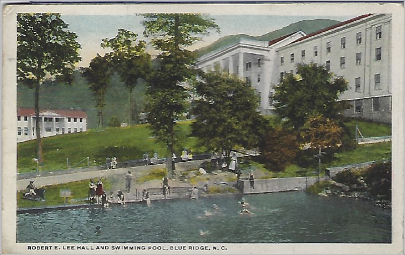 Robert E Lee Hall and Swimming Pool, Blue Ridge NC (signed by WD Weatherford, mass mailing) spc0b601a07-f