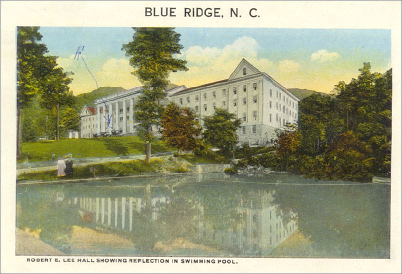    Blue Ridge NC, Robert E Lee Hall showing reflection in Swimming Pool spcxf001a01-04