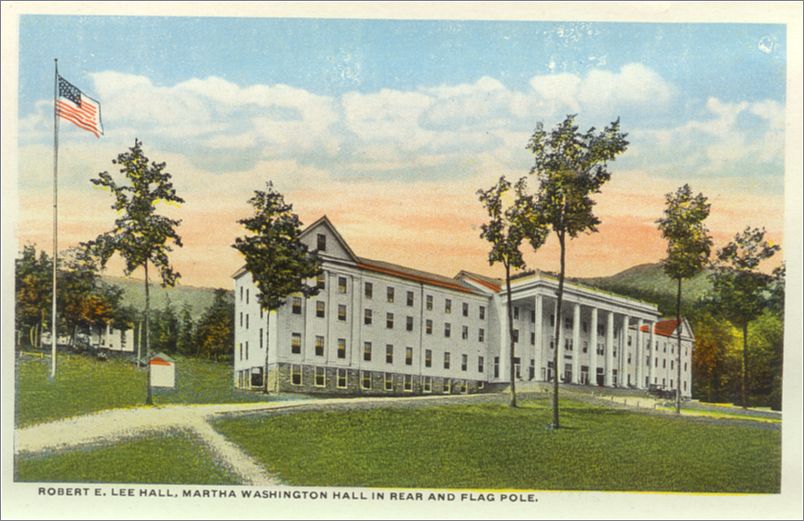    Robert E Lee Hall, Martha Washington Hall in rear and Flag Pole spcxf002a01-05