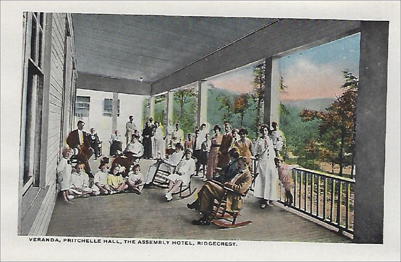     Veranda, Pritchelle Hall, the Assembly Hotel, Ridgecrest (note Pritchell is spelled with an 