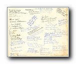Click to enlarge Barbara Carlton summer 1961 papers: Blue Ridge Assembly Staff 1961 photo (back with signatures)