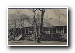 Click to enlarge Black Mountain College, Black Mountain, North Carolina, Entrance to dining hall; the dining porch at rear with view of lake and surrounding mountains (BMC - Lake Eden location)