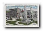 Click to enlarge Pack Square, Asheville NC, Looking South, Showing Memorial Library to right of Vance Monument and Central Bank & Trust Co. Bldg. to left