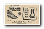 Click to enlarge JN Griffith Pants Store, Black Mountain NC. Star Brand Free Mold Work Shoes (advertisement card)