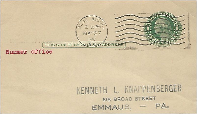 (not marked) Summer Office postcard: Office opended May 26, 1947, modified. unk017a01-f