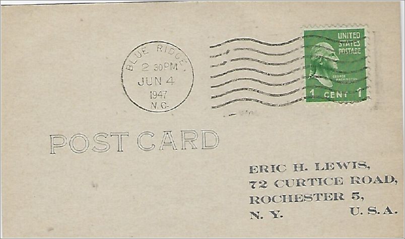 (not marked) Summer Office postcard: Description / Location of Blue Ridge Post Office unk017b01-f