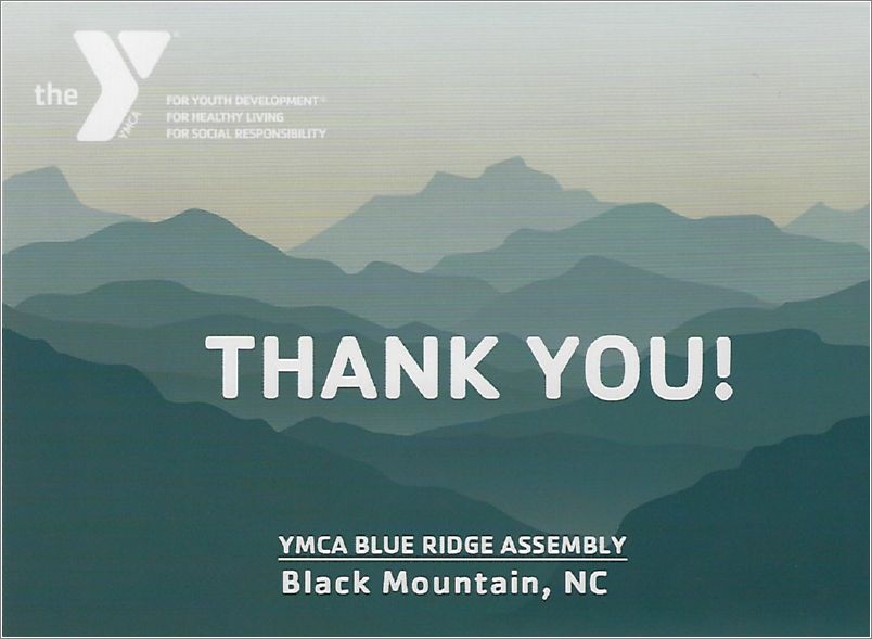 Thank You! YMCA Blue Ridge Assembly, Black Mountain NC (folded card) unk028a01-f