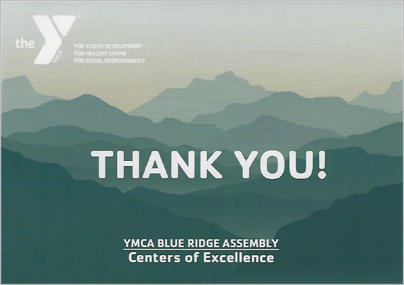 Thank You! YMCA Blue Ridge Assembly, Centers of Excellence (folded card) unk028b01-f