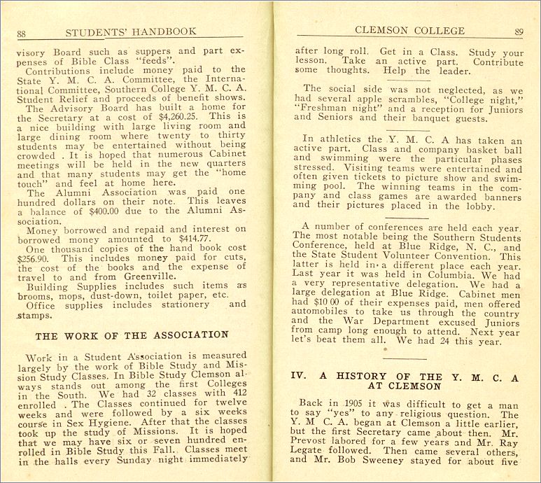 1922-23 Clemson College YMCA Handbook (pp 88-89) x05-clem1922-05