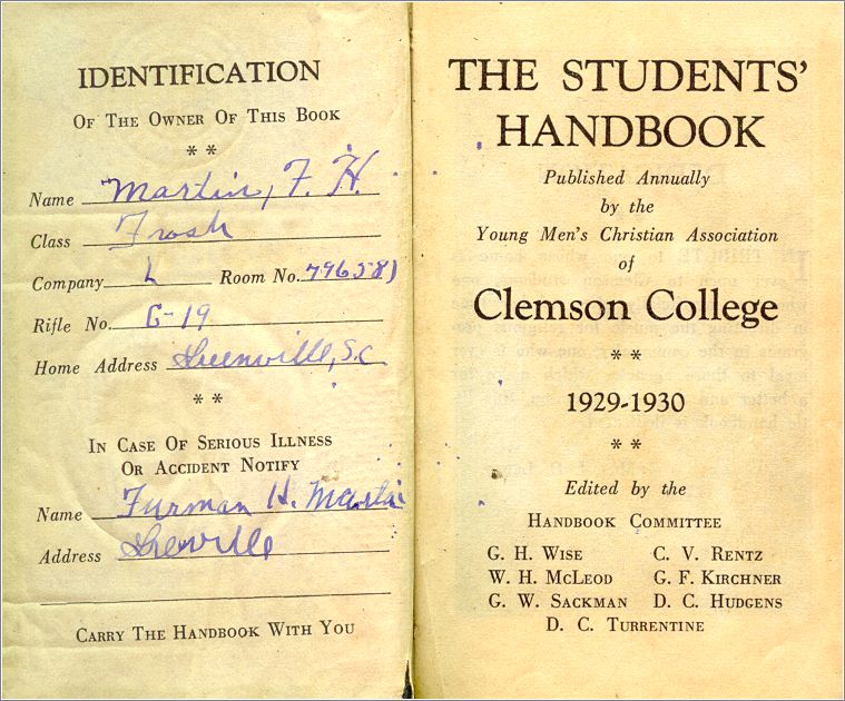 1929-30 Clemson College YMCA Handbook (title page) x05-clem1929-02