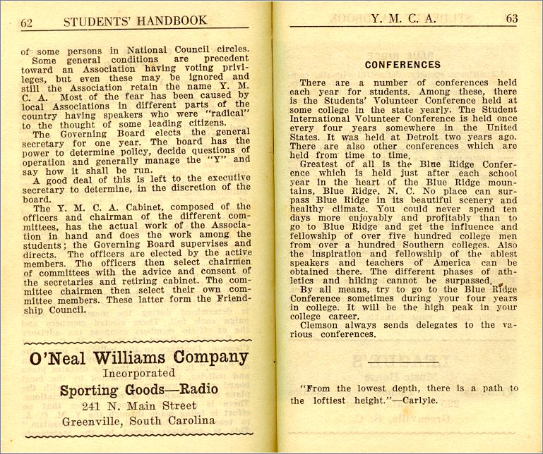 1929-30 Clemson College YMCA Handbook (pp 62-63) x05-clem1929-04