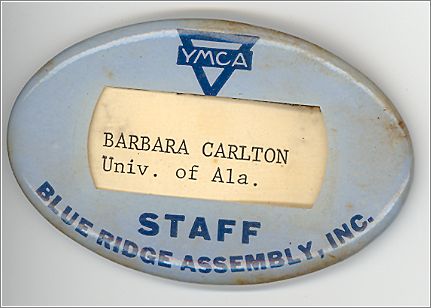 YMCA Blue Ridge Assembly, Inc Staff, Barbara Carlton Univ of Ala (oval nametag) x06-misc-06