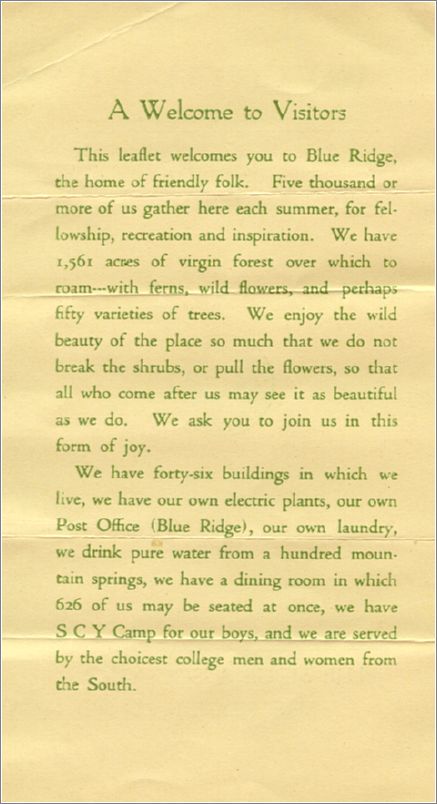Welcome leaflet from scrapbook (1927) x07-lbrown1927-14
