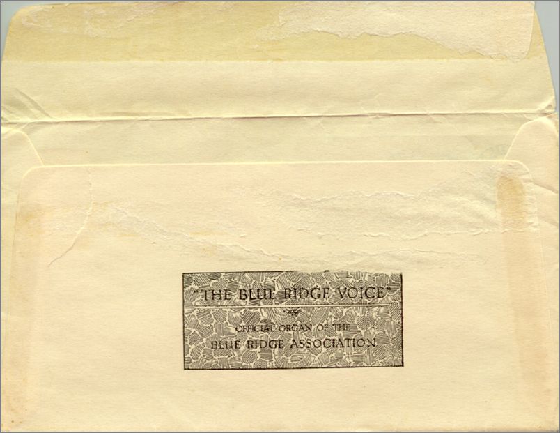 Corneilla McCram, letter sent from Blue Ridge, postmarked Aug 16 1927 (envolope back) x10-mccarm1927-02