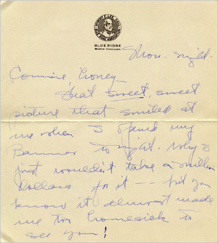 Corneilla McCram, letter sent from Blue Ridge, postmarked Aug 16 1927 (page 1) x10-mccarm1927-03