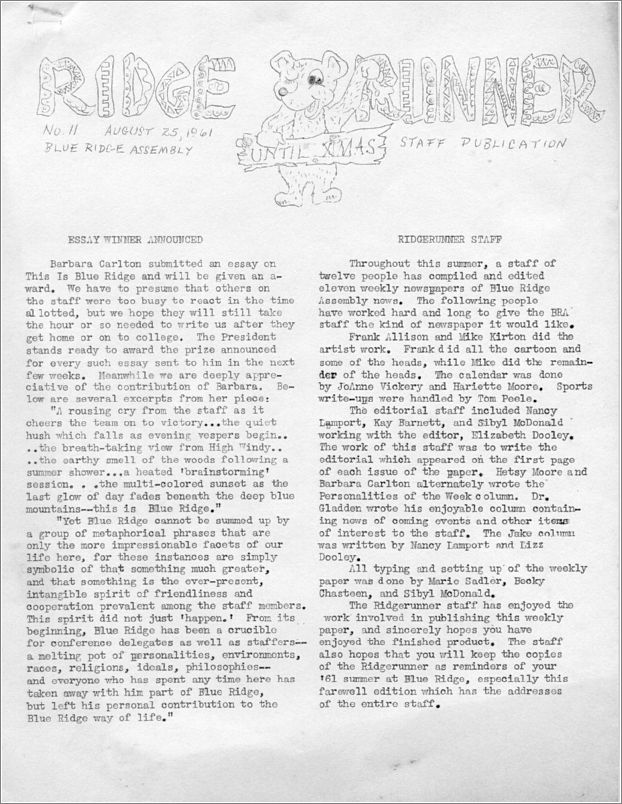 Barbara Carlton summer 1961 papers: 