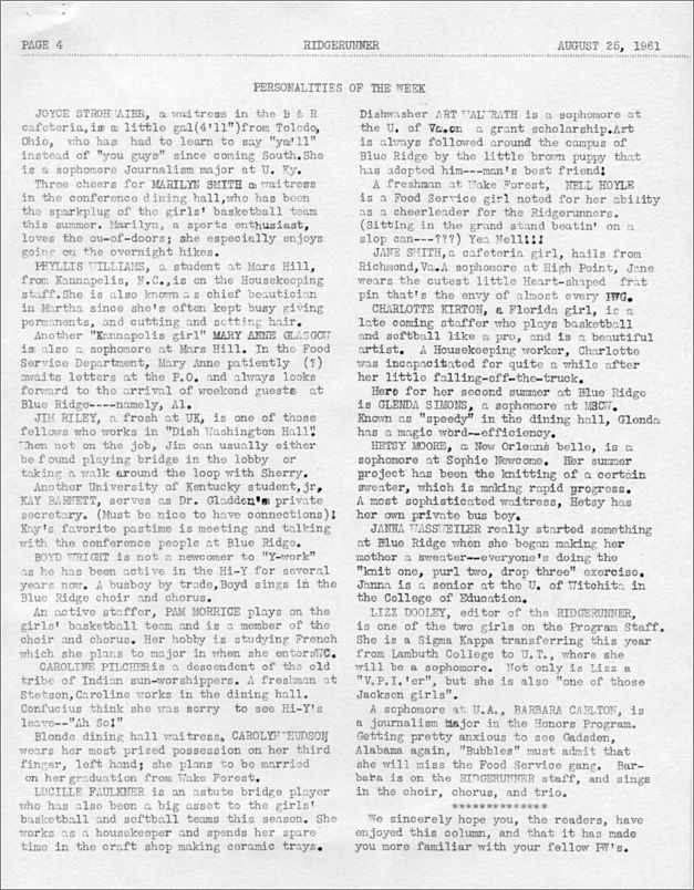 Barbara Carlton summer 1961 papers: 