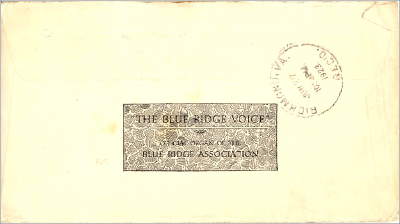 Thomas B Scott, letter sent from Blue Ridge, postmarked June 27 1923 (envolope back) x15-tscott1923-02