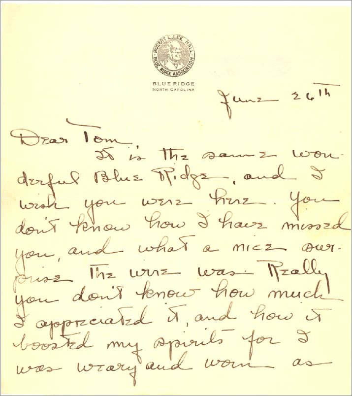 Thomas B Scott, letter sent from Blue Ridge, postmarked June 27 1923 (page 1) x15-tscott1923-03