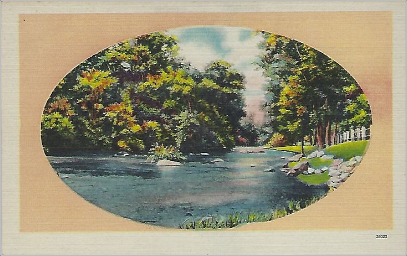 (unmarked) stream with trees, pink oval (card has no APC number) x19-apc-28023-a01-f