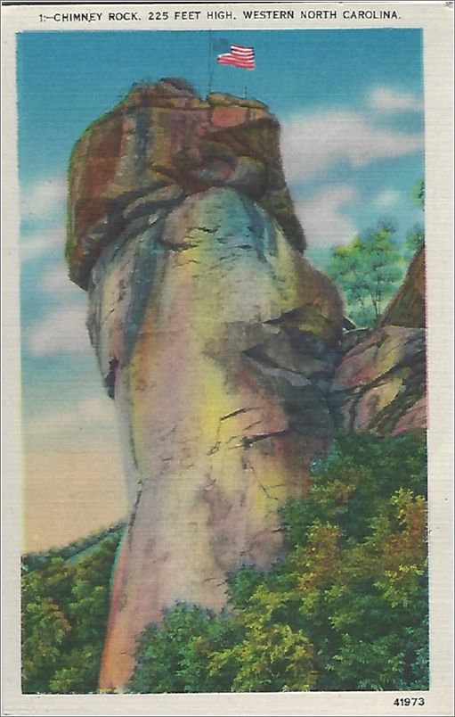 Chimney Rock, 225 feet high, Western North Carolina (with flag, side) x19-apc001-41973-a01-f