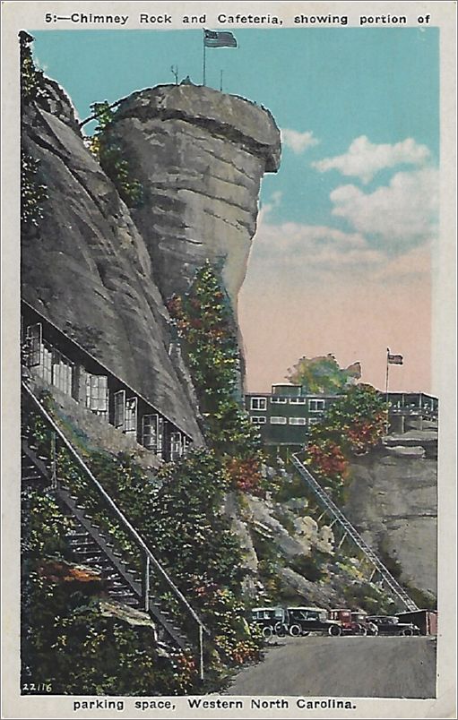 Chimney Rock and Cafeteria, showing portion of parking space, Western North Carolina x19-apc005-22116-a01-f