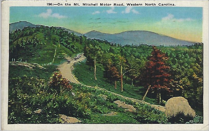 On the Mt. Mitchell Motor Road, Western North Carolina (with cars and big stone) x19-apc196a01-f