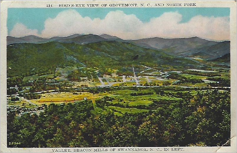 Bird's-Eye View of Grovemont, NC and North Fork Valley, Beacon Mills of Swannanoa, NC in left x19-apc314a01-f
