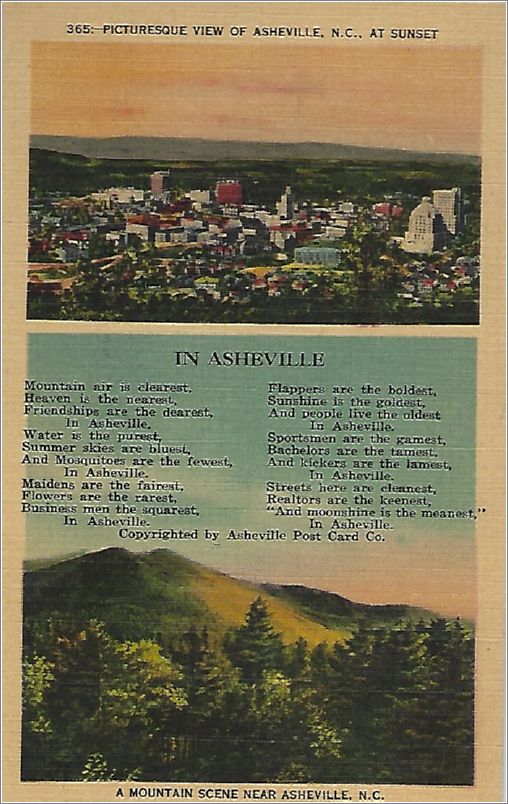 Picturesque View of Asheville NC at Sunset / A Mountain Scene near Asheville (two views, poem) x19-apc365a01-f