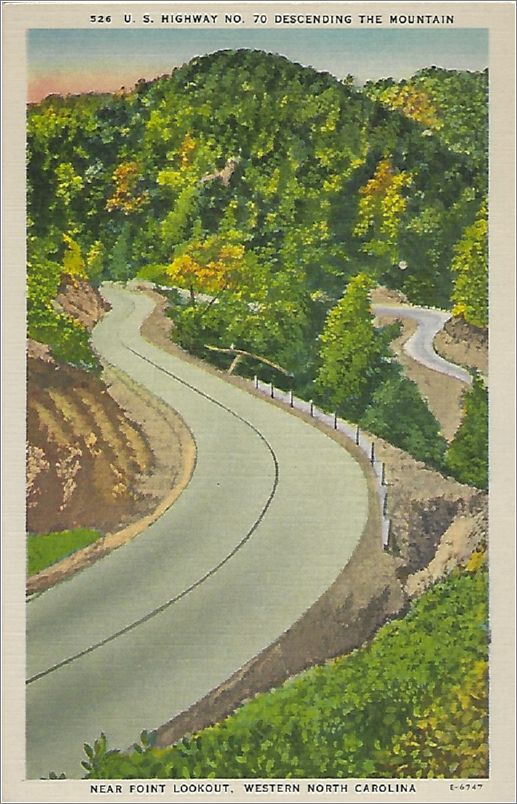US Highway No. 70 Descending the Mountain near Point Lookout, Western North Carolina (vertical, no cars) (same as x19-apcn526-e6747 but without the n) x19-apc526-e6747-a01-f