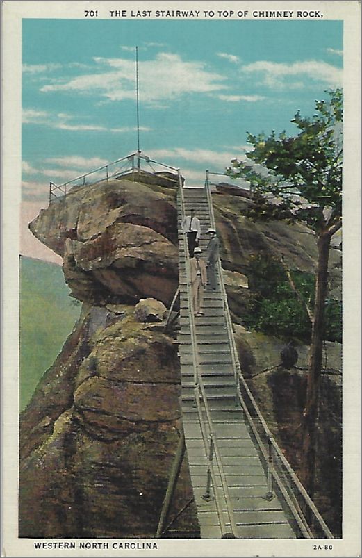 The Last Stairway to Top of Chimney Rock, Western North Carolina (flag pole, no flag, people on stairs) x19-apc701a01-f