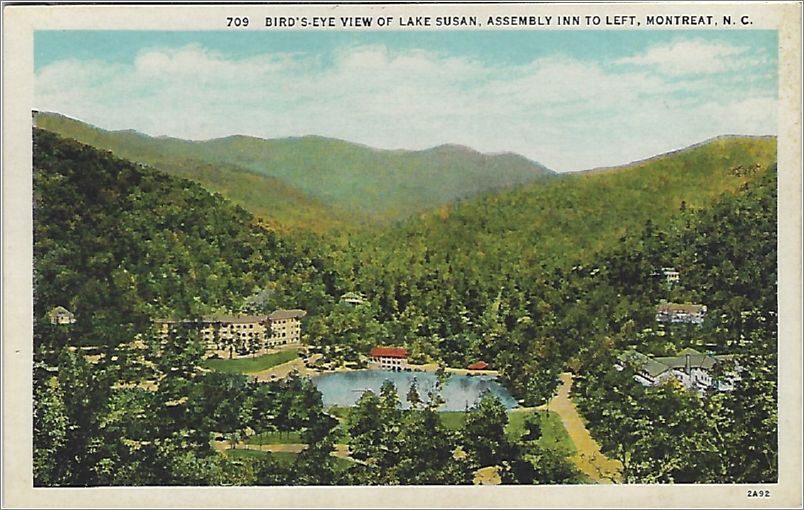 Bird's Eye View of Lake Susan, Assembly Inn to left, Montreat NC x19-apc709a01-f