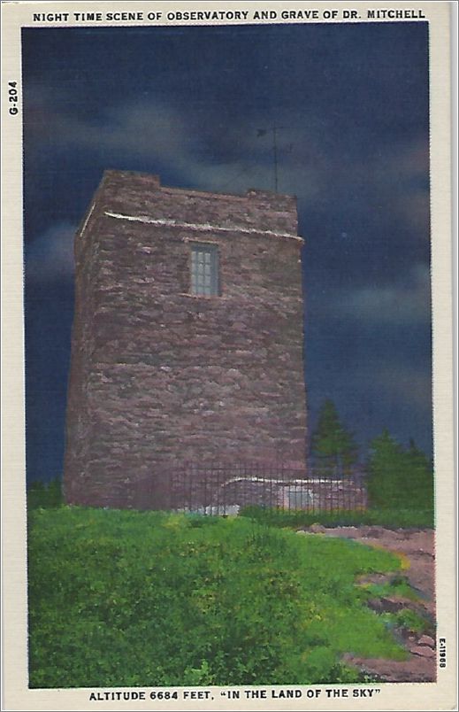 Night time Scene of Observatory and Grave of Dr. Mitchell, Altitude 6684 feet 