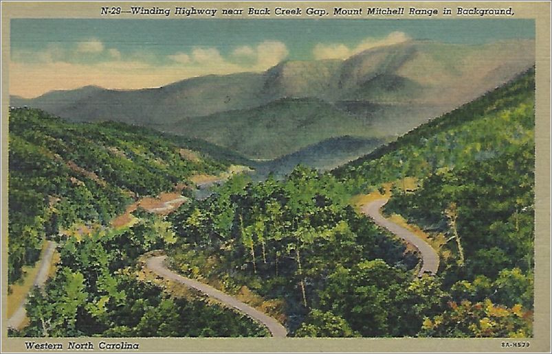Winding Highway near Buck Creek Gap, Mount Mitchell Range in Background, Western North Carolina x19-apcn029a01-f