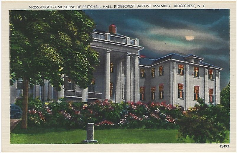 Night-Time Scene of Pritchell Hall, Ridgecrest Baptist Assembly, Ridgecrest NC x19-apcn255a01-f