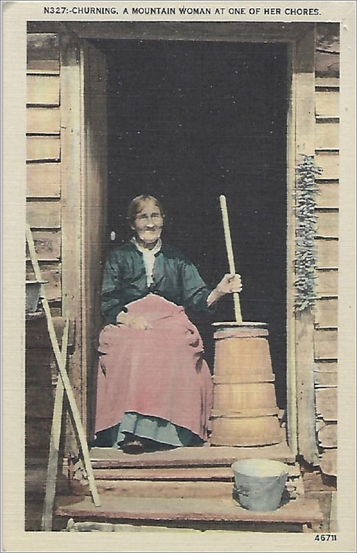 Churning, a mountain woman at one of her chores x19-apcn327a01-f