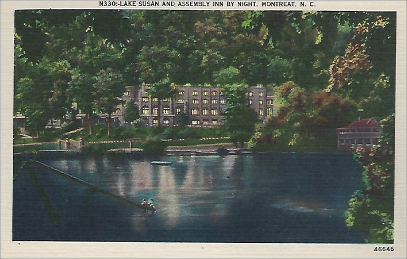 Lake Susan and Assembly Inn by Night, Montreat NC x19-apcn330a01-f